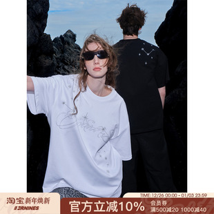 打底衫 半袖 T恤男女情侣上衣潮牌夏季 FORNINES设计感刺绣纯棉短袖