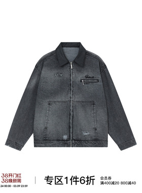 FORNINES巴恩风春季美式复古外套水洗做旧牛仔夹克男女潮牌衣服