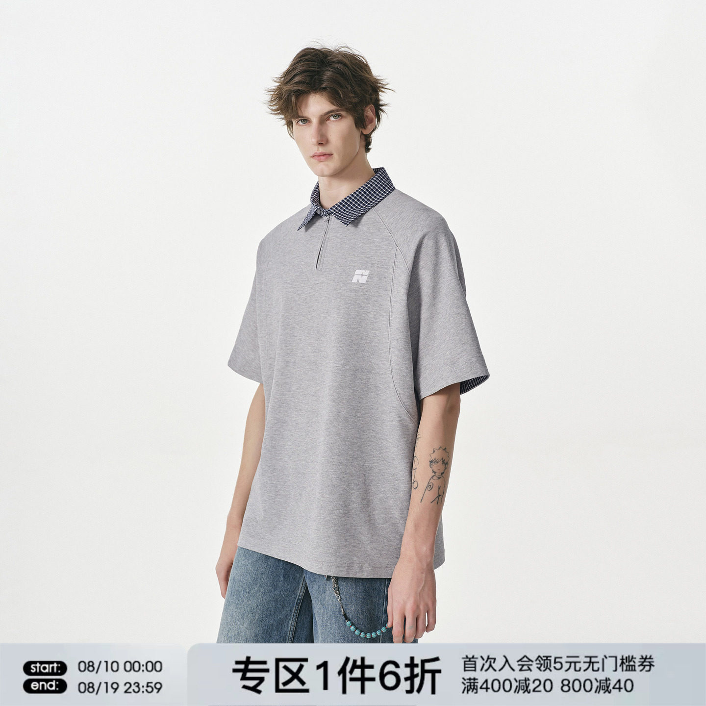 FORNINES假两件半拉链短袖POLO衫男款潮牌情侣上衣女夏季半袖T恤