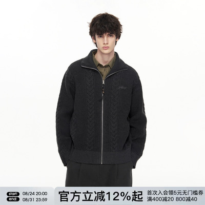 FORNINES立领开衫麻花毛衣外套男女情侣装秋冬休闲高领加厚针织衫