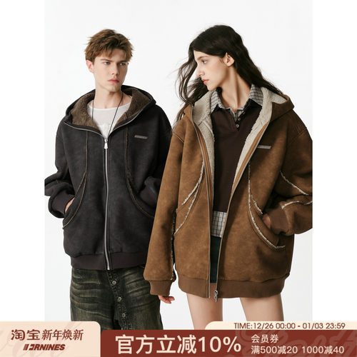 FORNINES皮毛一体羊羔毛外套女2025新款冬季加绒加厚夹克棉衣男款