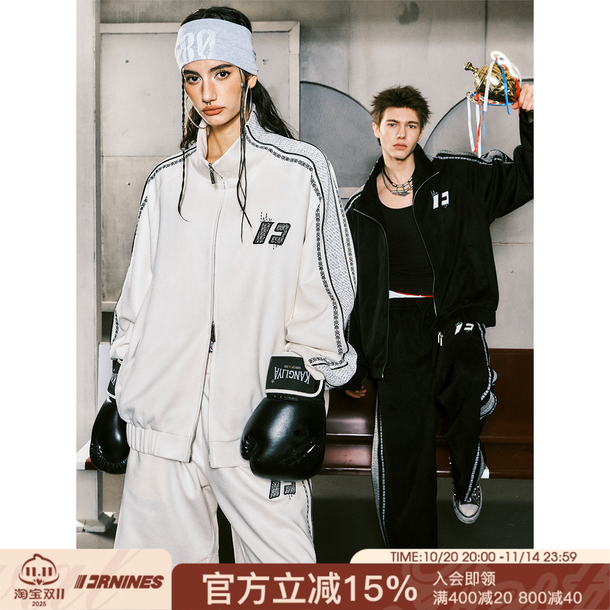 FORNINES拼接刺绣麂皮绒立领夹克男女情侣运动服潮牌秋冬美式外套