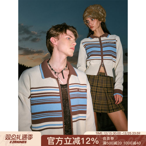 FORNINES撞色条纹情侣毛衣