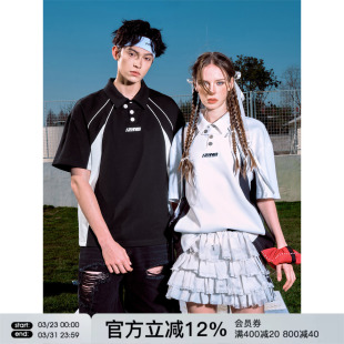 polo衫 半袖 男女情侣装 美式 T恤 潮牌夏季 FORNINES重磅270g拼接短袖