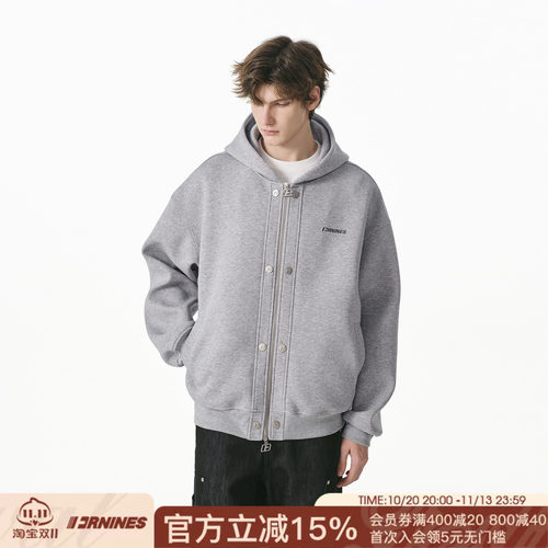 FORNINES重磅520g双拉链卫衣男女情侣春秋连帽开衫潮牌空气层外套