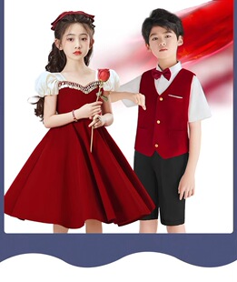 六一儿童合唱演出服诗歌朗诵演讲比赛主持礼服男女歌唱祖国中国红