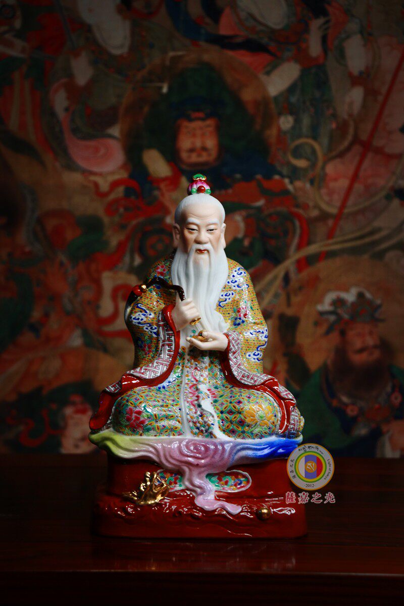 景德镇民国名家聂顺兴 太上老君雕像 粉彩老子瓷塑坐像 人物摆件