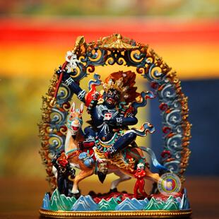 手绘藏式密宗民族风铜摆件 吉祥天母护法神 随身护法佛掌上佛