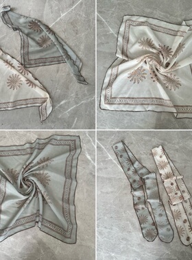 海滩度假出游苎麻丝巾太阳花方巾系脖高级感腰颈包头巾三角巾飘带