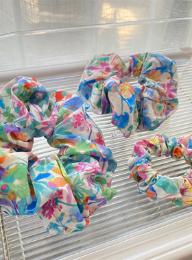 英国Liberty利伯缇水彩蓝小红书网红款丸子头手工发圈猪大肠发圈