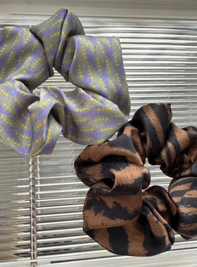 真丝发圈人指纹黑棕斑马纹千鸟格印花发绳紫灰菱格气质高级发饰女