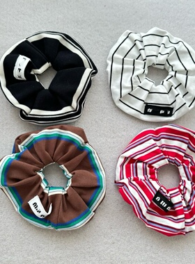 韩版针织标条纹头绳大肠发圈马尾高级感运动头带束发带头饰头花女