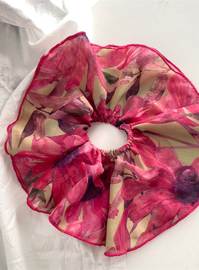 30cm法式花卉加大号发圈仿真丝雪纺纱大肠圈牵手门花型发饰发绳女