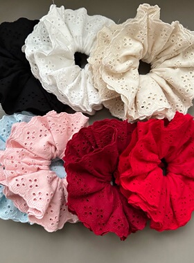 镂空棉布发圈蕾丝四层发圈法式大花边少女甜美发绳马尾发饰大肠圈