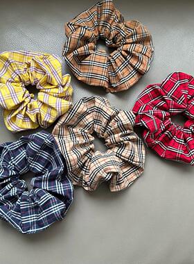 复古经典英伦风细格纹发圈大肠圈百搭发绳丸子头发饰博主同款日韩