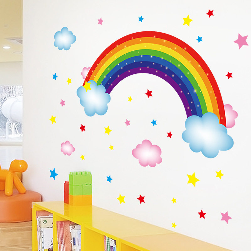彩虹星星墙贴纸卡通宝宝卧室儿童房间幼儿园墙壁背景装饰美化贴画