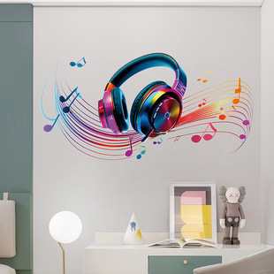 音乐主题耳麦耳机音符墙贴纸创意个性宿舍卧室书桌背景装饰墙贴画