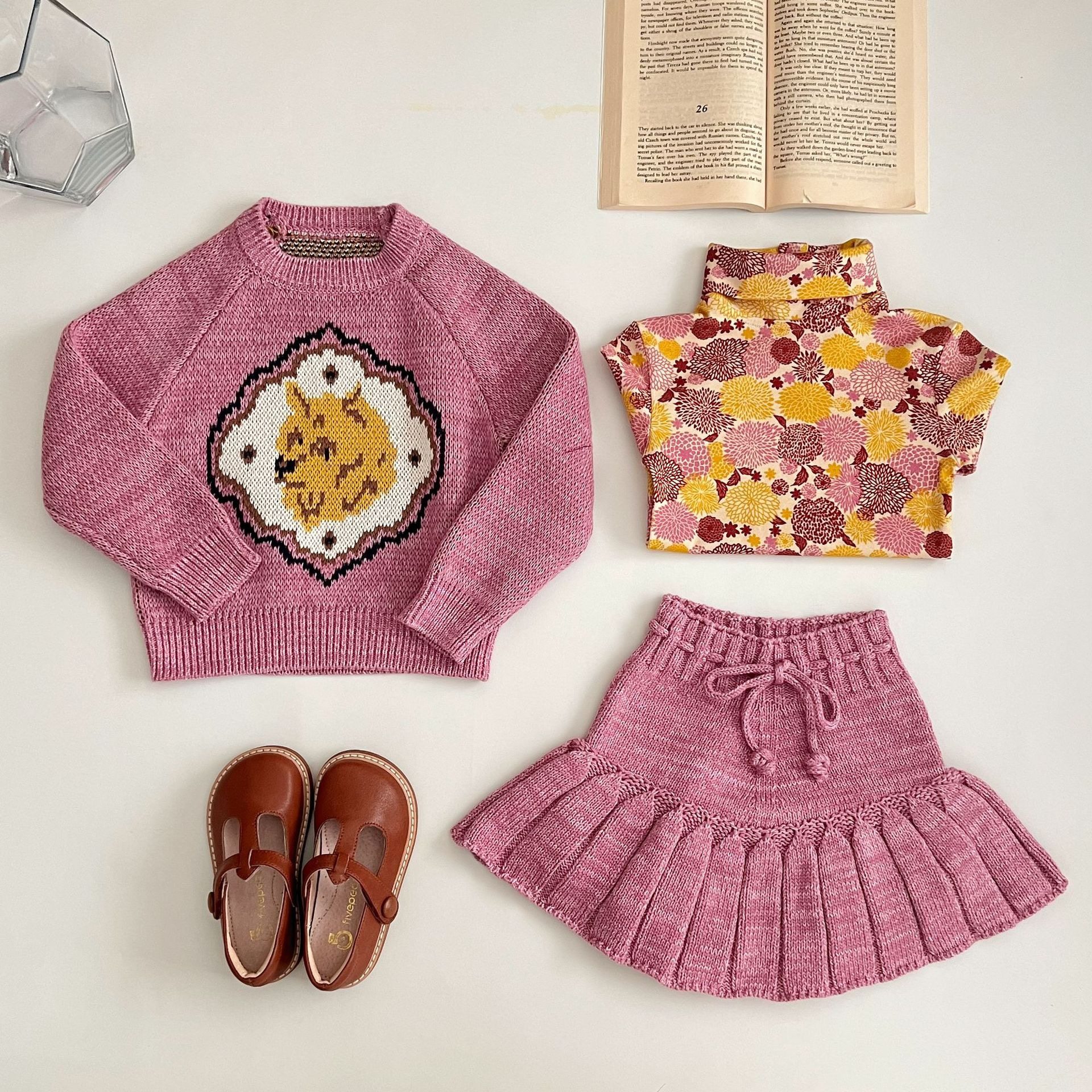 ins风婴儿宝宝女童粉色狮子针织毛衣针织裙子打底衫套装,童装/婴儿装/亲子装,套装,淘宝优惠券,粉丝福利购,淘宝优惠卷