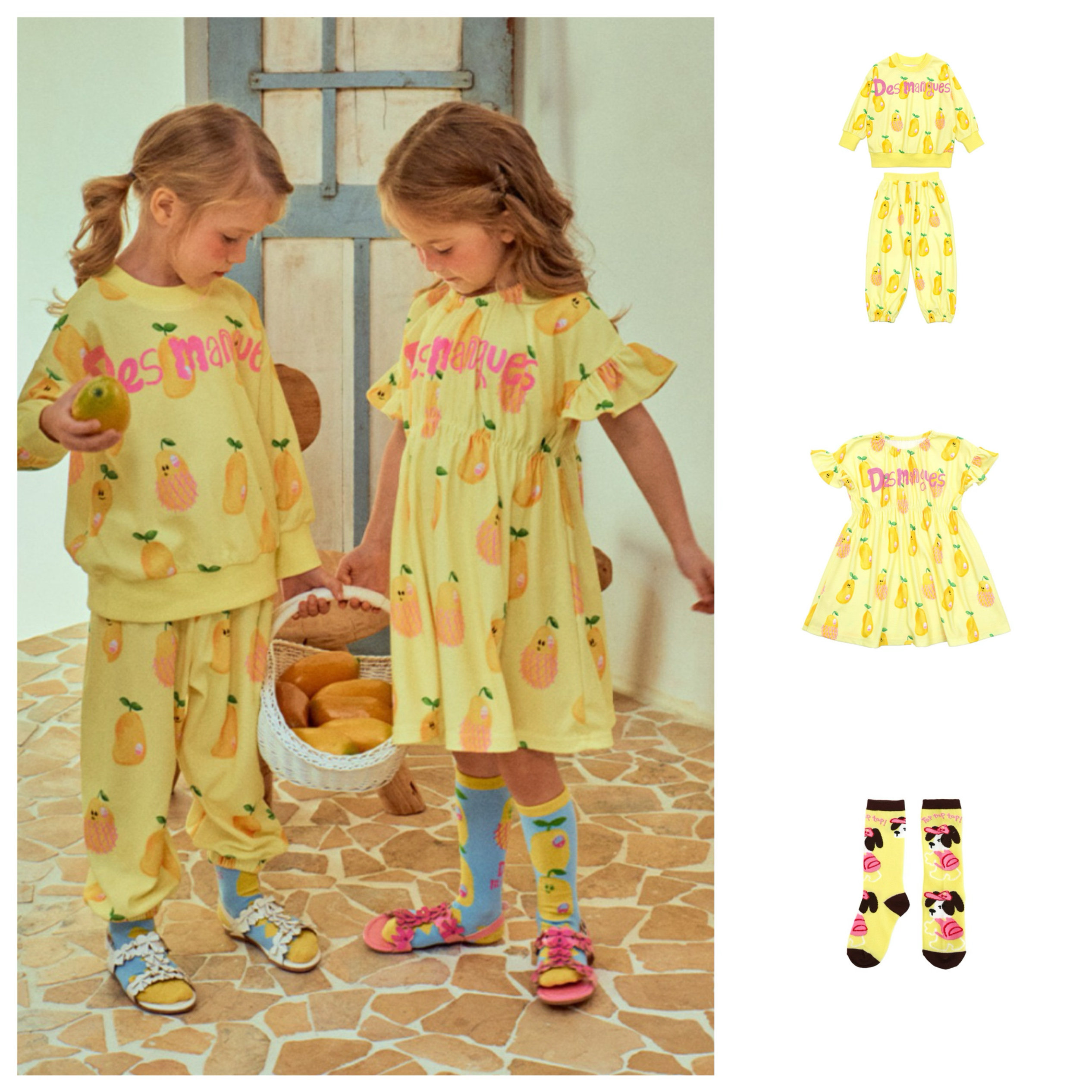 现货！韩国童装ins风婴儿宝宝男女童黄色芒果卫衣连衣裙