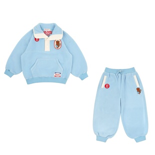 摇粒绒！现货！婴儿宝宝男女童蓝色小熊卫衣卫裤Polo卫衣卫裤套装