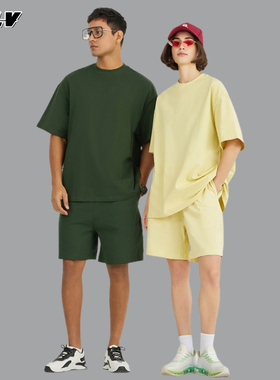 275G重磅纯棉廓形落肩T恤美式FOG大地色短袖复古oversize国潮BF风