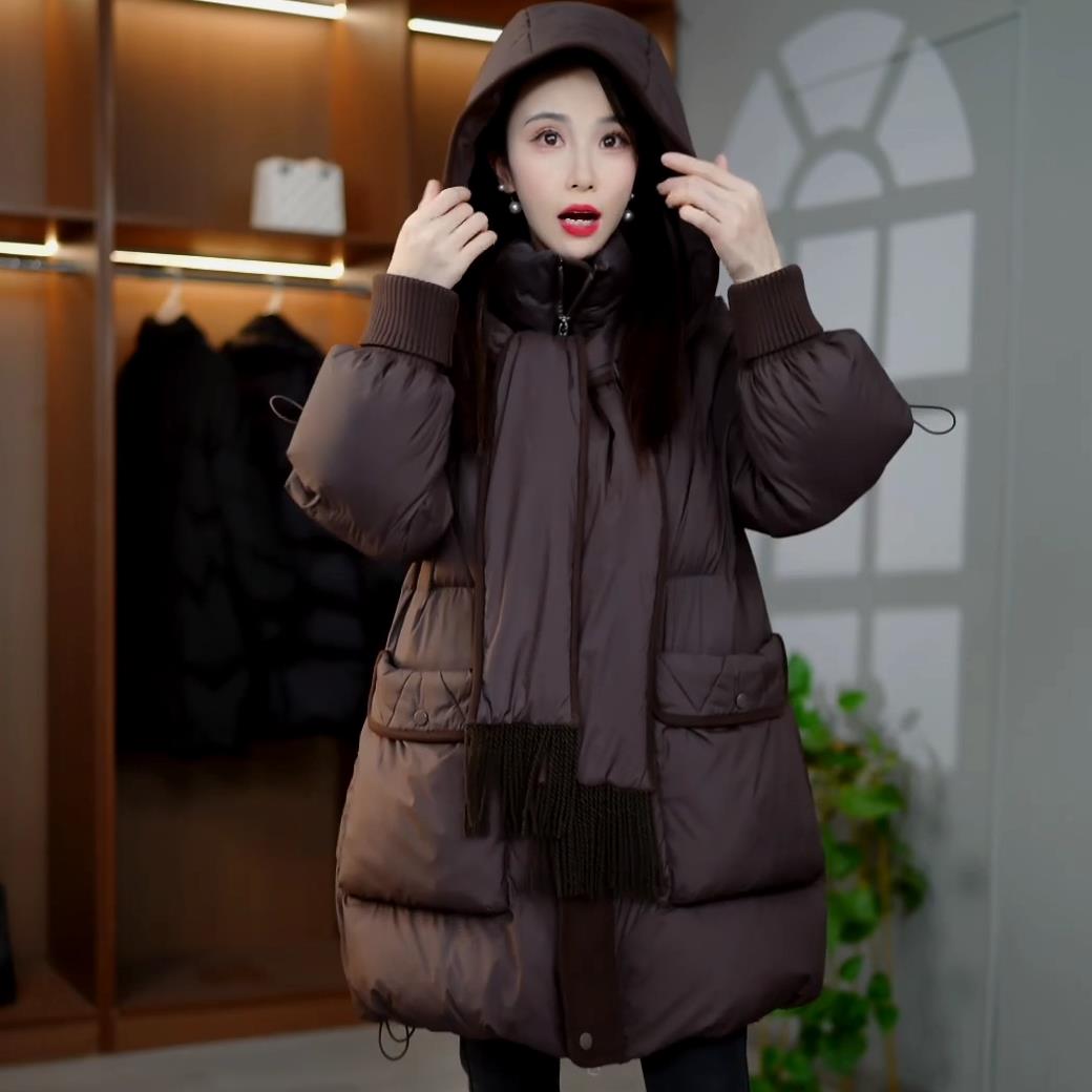 洋气围巾连帽中长款新羽绒服女2羽绒服