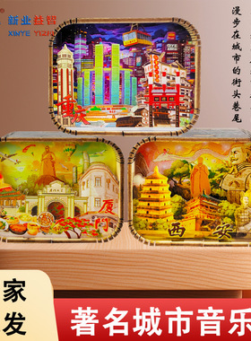 城市景点创意音乐盒家居桌面摆件立体八音盒旅游纪念品文创礼品