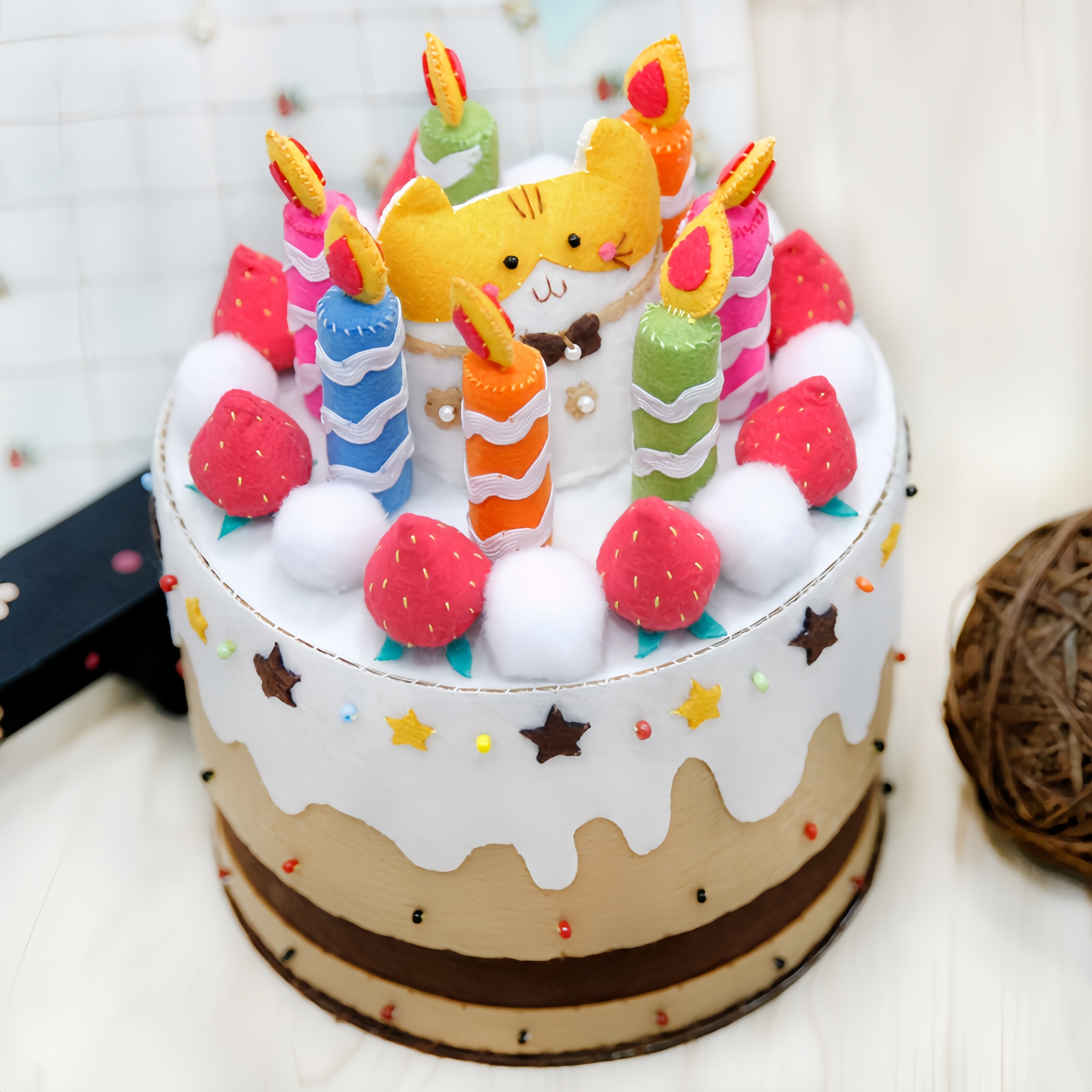 免裁剪小猫生日蛋糕收纳盒置物盒不织布diy手工制作材料包