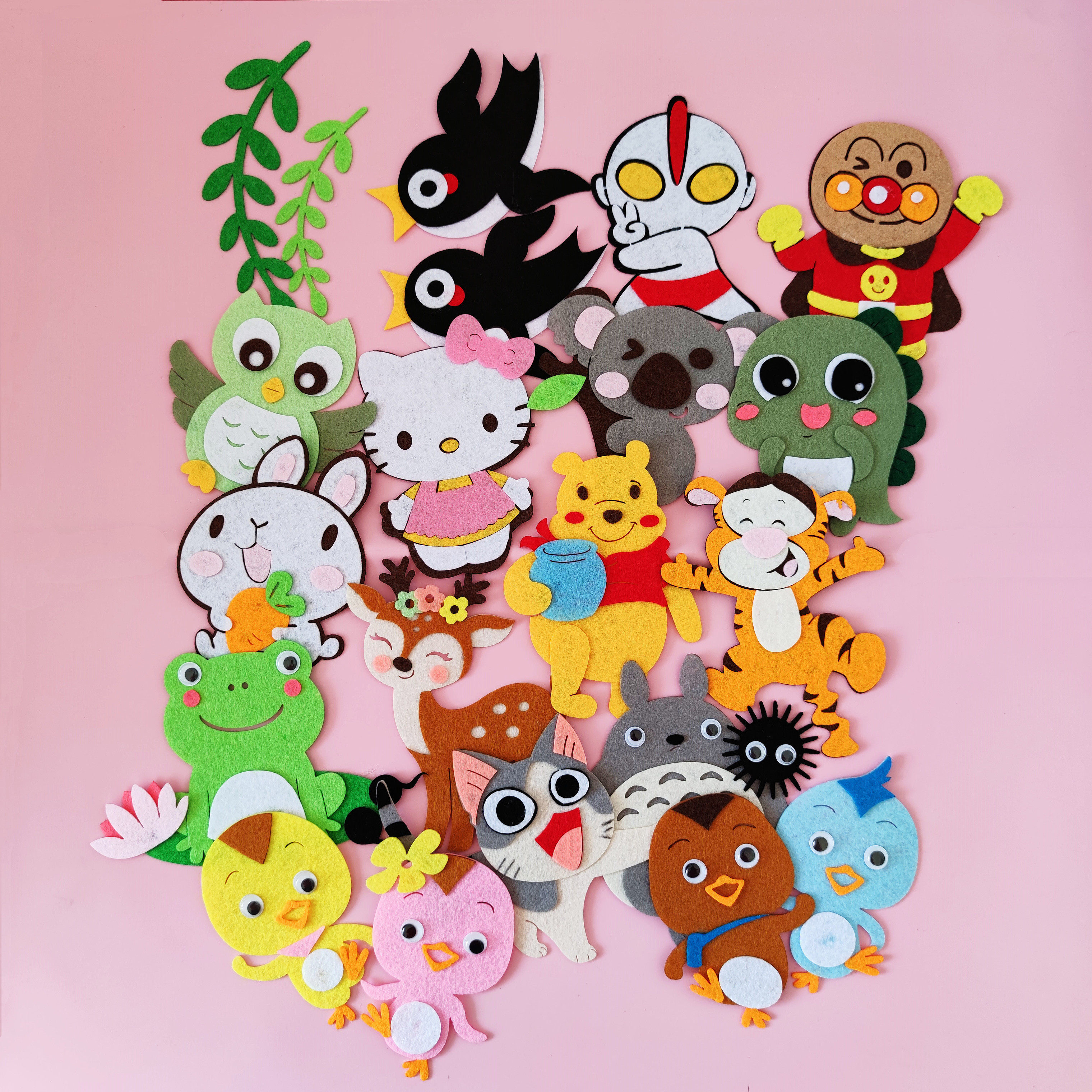 幼儿园环创亲子手工作业可爱动物猫梅花鹿卡通贴片diy不织布材料