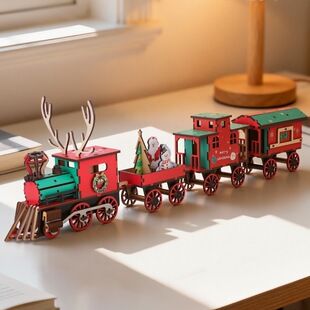 木质立体拼图圣诞火车模型益智用具学生diy拼插积木儿童礼物批发