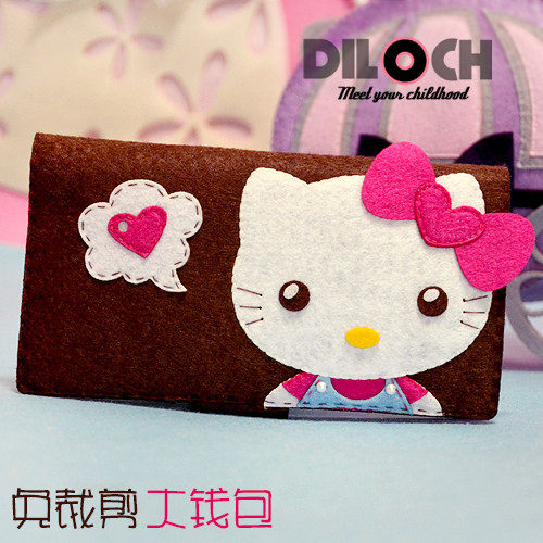 免裁剪 不织布手工diy材料包 kt猫二折包 hello kitty长款钱包