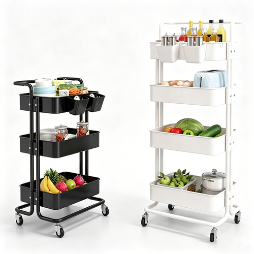 4-Tier Plastic Rolling Utility Cart Storage Trolley, Kitchen