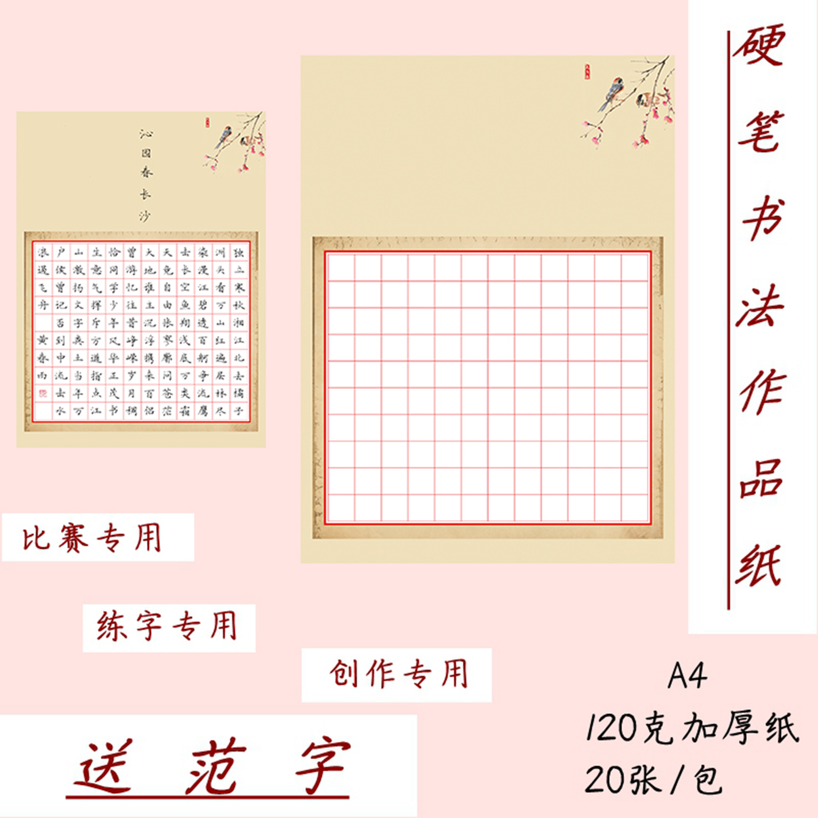 A4硬笔书法作品纸方格送范字