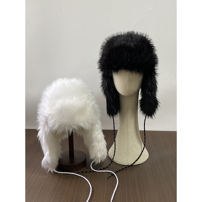 外贸精品纯色黑白加厚雷锋帽冬季毛毛帽子护耳滑雪帽东北保暖帽子