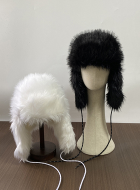 外贸精品纯色黑白加厚雷锋帽冬季毛毛帽子护耳滑雪帽东北保暖帽子