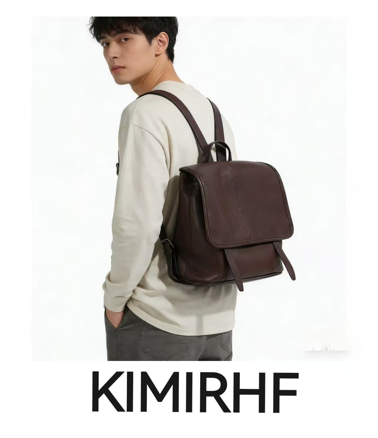 KIMIRHF信使软皮双肩包男双肩背包