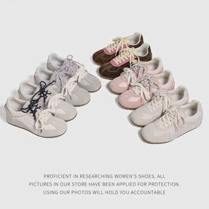 牛皮版苏茵茵同款7cm内增高拼色百搭休闲运动鞋子德训鞋女阿甘鞋