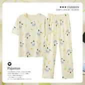 小兔印花甜美休闲舒适柔软家居服套装 睡衣女夏季 长裤 短袖 仿棉薄款