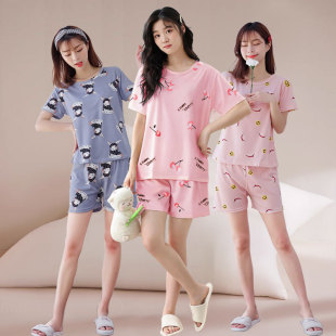 睡衣女夏季 短裤 薄款 短袖 甜美少女家居服女夏天可外穿 女士套装 新品