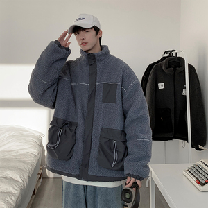 @港风棉服冬季新款反光条羊羔毛棉衣加厚潮外套MY89图片