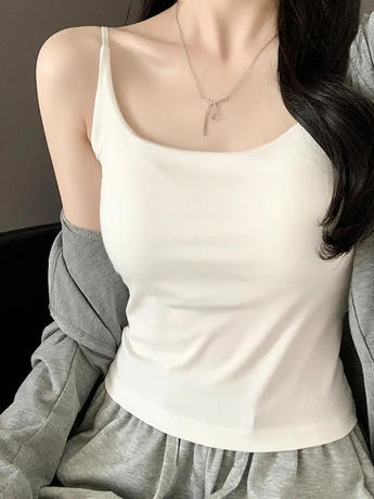 白色带胸垫bm吊带背心女春秋内搭夏季肩带可调打底外穿防走光美背
