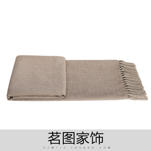 灰湖蓝色样板房间针织流苏搭毯搭巾盖毯沙发巾床尾毯床尾旗沙发毯