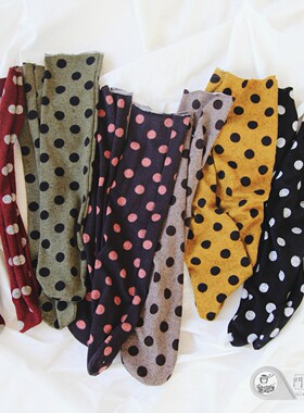 niss26 轻复古经典百搭撞色多色圆点波点毛卷边中筒堆堆袜子女