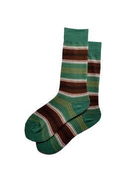 niss26 MONA同款拼色绿咖彩色条纹高筒小腿袜网红潮牌走秀堆堆袜