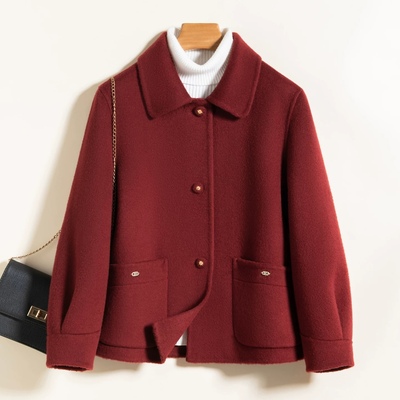 洋气妈妈秋冬装羊毛呢外套短款50岁中老年女气质大码双面羊绒大衣