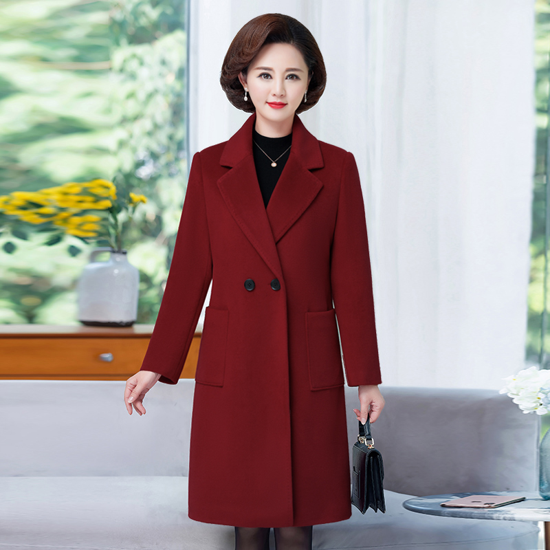 中长款修身西服领羊毛呢大衣外套