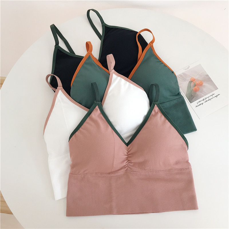 Real shot no sale spring latex back color contrast fashion with seamless neck cotton bra