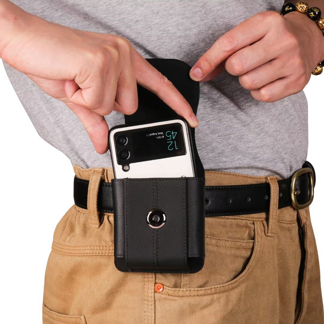 适用于小米Mix Flip真皮二层牛皮挂腰包折叠屏保护套穿皮带男