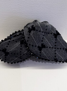 韩式印花灰色气质蝴蝶结三角水晶边抓夹女后脑勺马尾夹高级感发饰