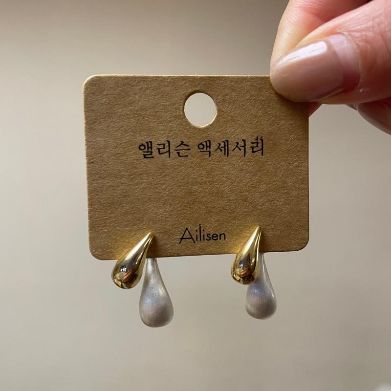 韩国拉丝金属水滴耳钉冷淡风